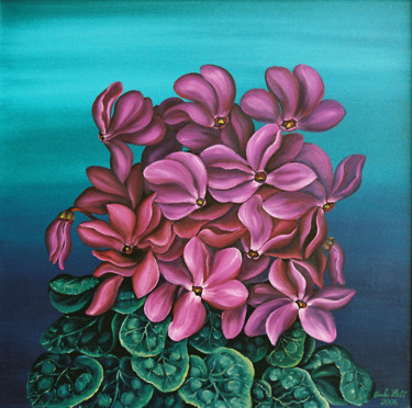 Painting titled "Cyclamen" by Vinko Hlebs, Original Artwork, Oil