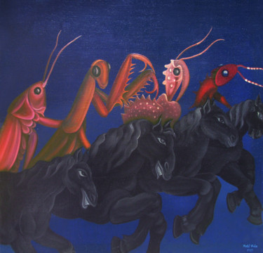 Painting titled "Apocaliptic riders" by Vinko Hlebs, Original Artwork, Oil