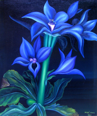 Painting titled "Blue Flower" by Vinko Hlebs, Original Artwork, Oil