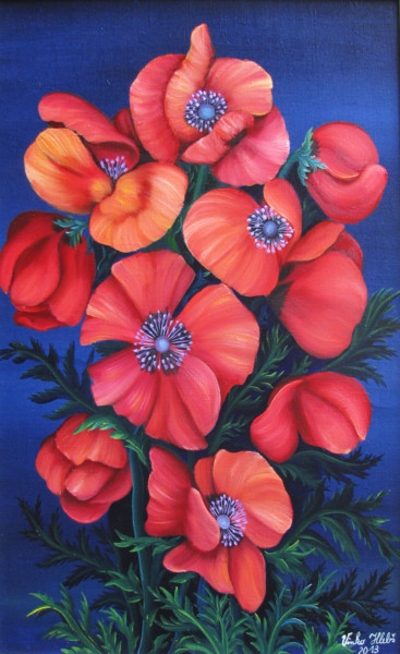 Painting titled "Poppies 1" by Vinko Hlebs, Original Artwork, Oil