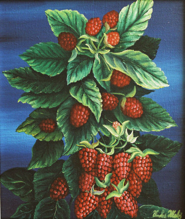Painting titled "Raspberries" by Vinko Hlebs, Original Artwork, Oil