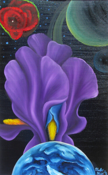 Painting titled "Flower in universe" by Vinko Hlebs, Original Artwork, Oil