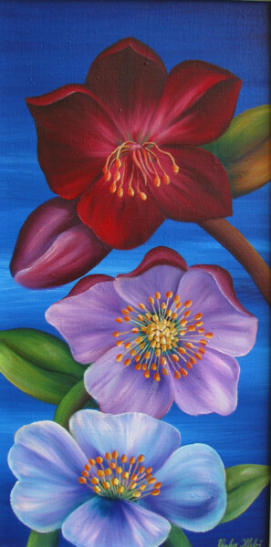 Painting titled "Three Flowers" by Vinko Hlebs, Original Artwork, Oil
