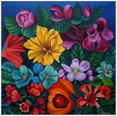 Painting titled "Flowers 56" by Vinko Hlebs, Original Artwork, Oil