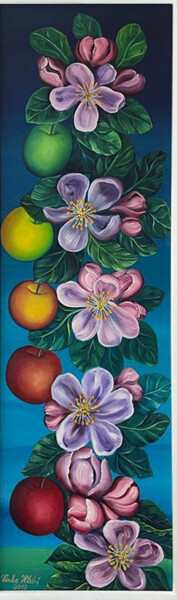 Painting titled "Flowers and Apples" by Vinko Hlebs, Original Artwork, Oil