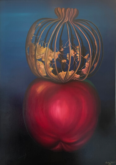 Painting titled "Poppie head and App…" by Vinko Hlebs, Original Artwork, Oil