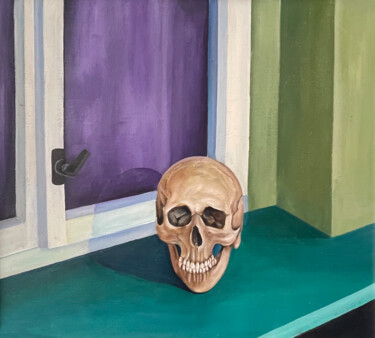 Painting titled "skull by the window" by Vinko Hlebs, Original Artwork, Oil