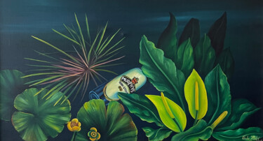 Malarstwo zatytułowany „Water flowers and w…” autorstwa Vinko Hlebs, Oryginalna praca, Olej