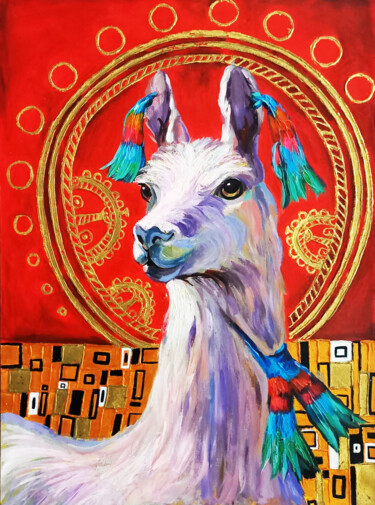 Картина под названием "Llama peruana Cultu…" - Vinnori Design, Подлинное произведение искусства, Масло Установлен на Деревян…