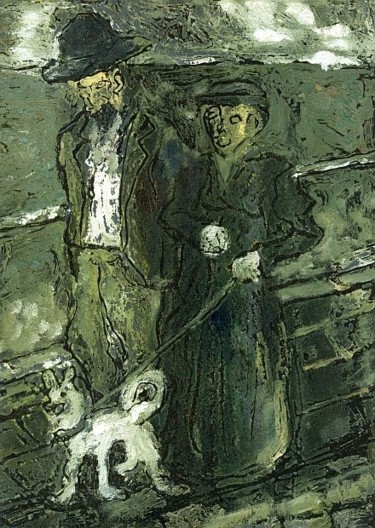 Картина под названием "собачка с дамой" - Игорь Мониава, Подлинное произведение искусства, Масло