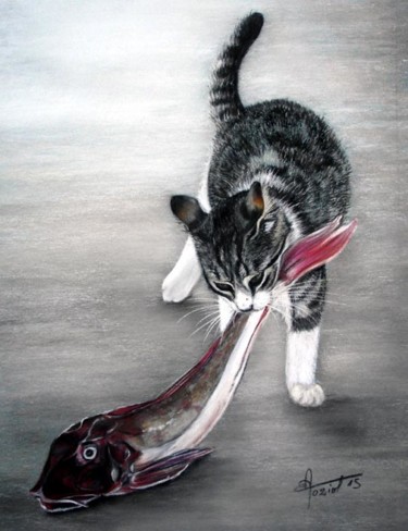 Painting titled "GOURMAND !" by Eve Oziol, Original Artwork, Pastel Mounted on artwork_cat.