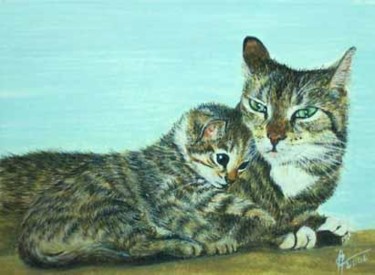 Painting titled "DOUCEUR FELINE" by Eve Oziol, Original Artwork, Other