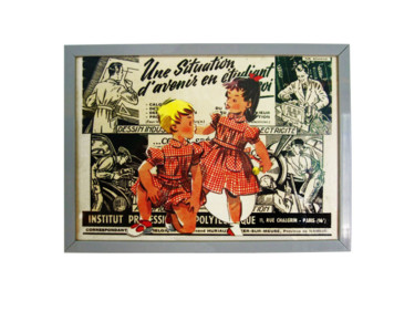Collages intitulée "Couple d'enfants à…" par Vintage Daily Art, Œuvre d'art originale, Découpages