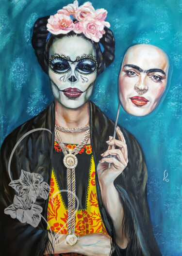 Malerei mit dem Titel "Frida de los muertos" von Vio, Original-Kunstwerk, Öl