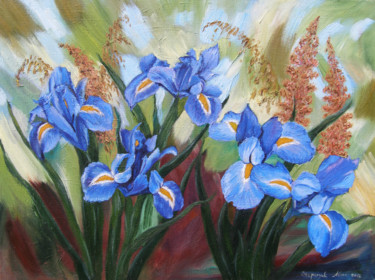 Painting titled "синие ирисы.jpg" by Alina Stepaniuk, Original Artwork, Oil