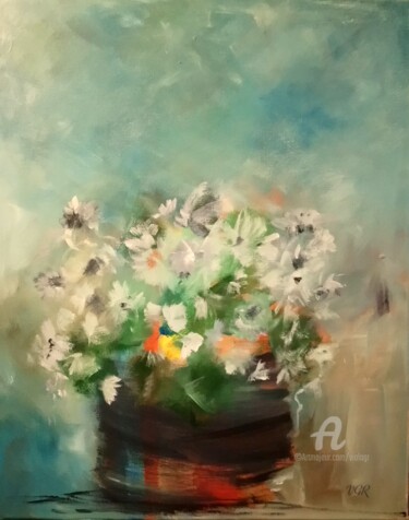Painting titled "White Flowers" by Viola Gr, Original Artwork, Acrylic