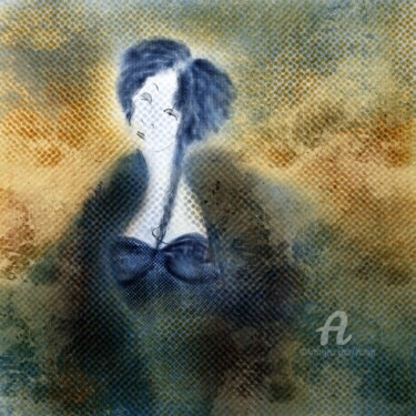 Painting titled "Woman with Blue Hair" by Viola Gr, Original Artwork, Digital Painting