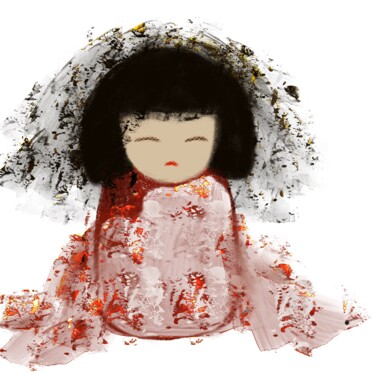 Painting titled "Kokeshi Doll" by Viola Gr, Original Artwork, Digital Painting
