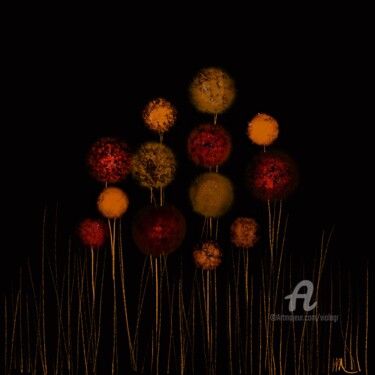 Peinture intitulée "Dandelions at night" par Viola Gr, Œuvre d'art originale, Peinture numérique