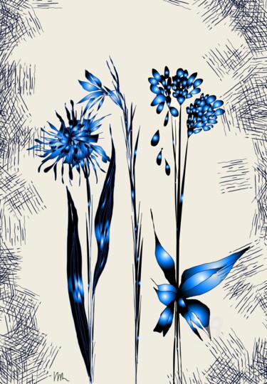 Peinture intitulée "Blue field flowers" par Viola Gr, Œuvre d'art originale, Peinture numérique