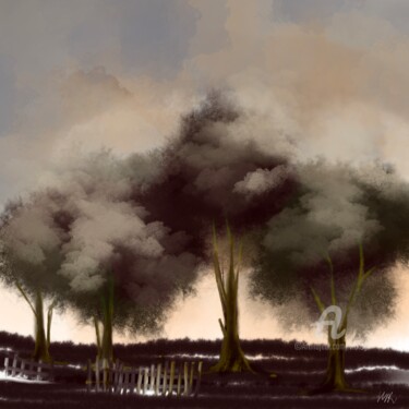 Painting titled "Trees in the clouds" by Viola Gr, Original Artwork, Digital Painting