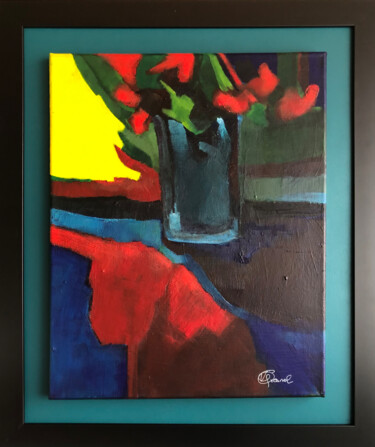 Painting titled "Bouquet rouge" by Violaine Quesnel, Original Artwork, Acrylic Mounted on Wood Stretcher frame