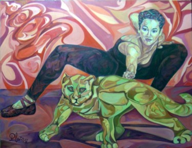 Painting titled "DANZA FELINA" by Carmen Plaza, Original Artwork