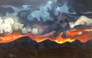 Painting titled "Tormenta en Guadarr…" by Carmen Plaza, Original Artwork, Oil