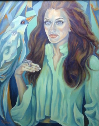 Painting titled "EL PAJARO AZUL" by Carmen Plaza, Original Artwork