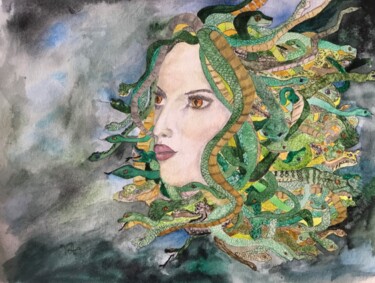 Malerei mit dem Titel "Medusa" von Violetta André, Original-Kunstwerk, Aquarell