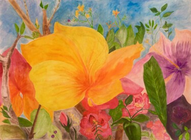 Malerei mit dem Titel "Floral idyll" von Violetta André, Original-Kunstwerk, Aquarell