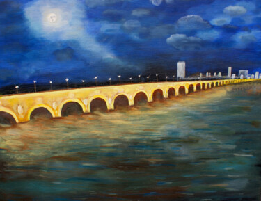 Painting titled "Bridge" by Violetta André, Original Artwork, Oil
