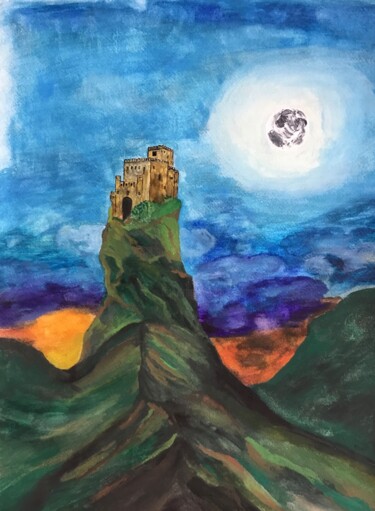 Painting titled "Château" by Violetta André, Original Artwork, Watercolor