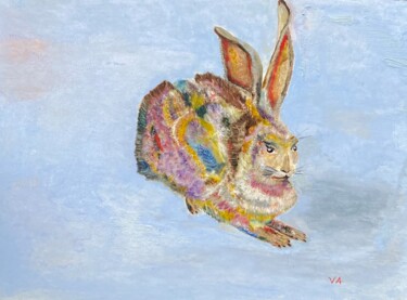 Malerei mit dem Titel "Colored rabbit" von Violetta André, Original-Kunstwerk, Öl