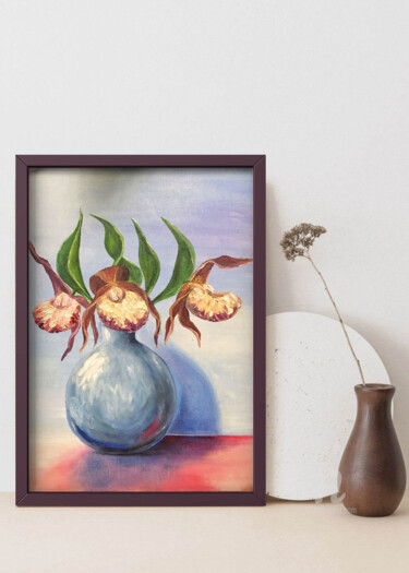 「Bouquet spring flow…」というタイトルの絵画 Violetta Goldenによって, オリジナルのアートワーク, オイル 段ボールにマウント