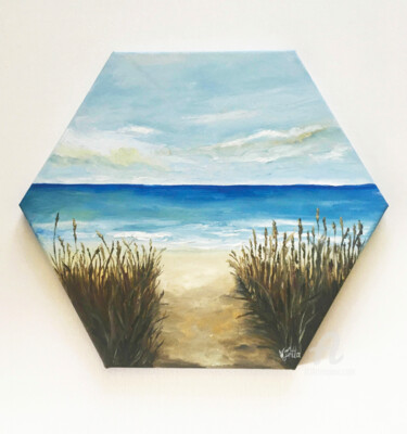 Painting titled "to meet the horizon" by Violetta Golden, Original Artwork, Oil