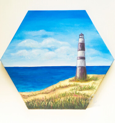 Painting titled "Lighthouse" by Violetta Golden, Original Artwork, Oil