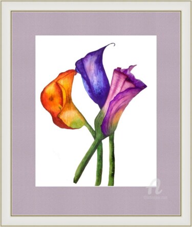 Painting titled "Bouquet of bright f…" by Violetta Golden, Original Artwork, Watercolor