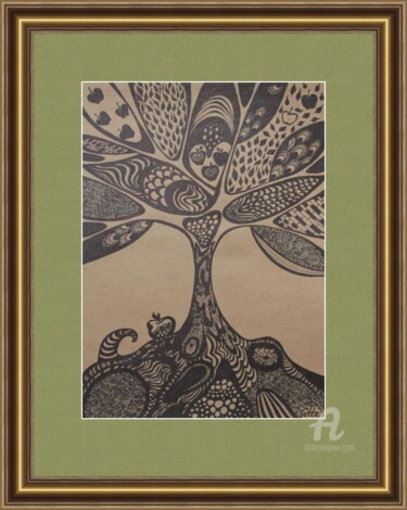 Dibujo titulada "Iggrasil trees - or…" por Violetta Golden, Obra de arte original, Rotulador Montado en Otro panel rígido