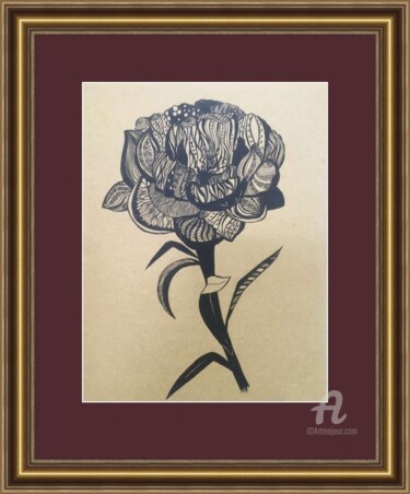 Pittura intitolato "Peony flower - orig…" da Violetta Golden, Opera d'arte originale, Pennarello