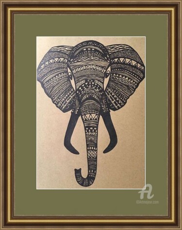 Dessin intitulée "Elephant original g…" par Violetta Golden, Œuvre d'art originale, Marqueur Monté sur Autre panneau rigide