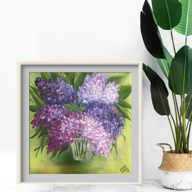 Painting titled "Lilac flowers in a…" by Violetta Golden, Original Artwork, Oil