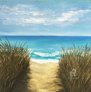 Painting titled "Seascape oil painti…" by Violetta Golden, Original Artwork, Oil Mounted on Cardboard