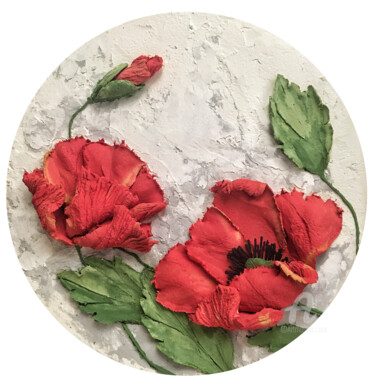 Painting titled "RED POPPIES - Origi…" by Violetta Golden, Original Artwork, Oil Mounted on Wood Panel