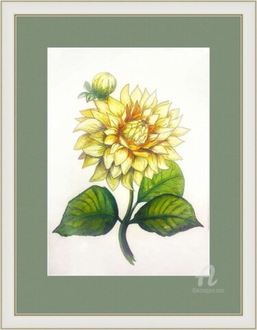Painting titled "Yellow flower, Orig…" by Violetta Golden, Original Artwork, Watercolor