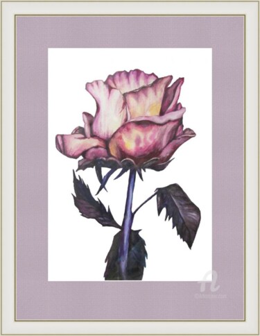 Pintura titulada "Pink rose - waterco…" por Violetta Golden, Obra de arte original, Acuarela