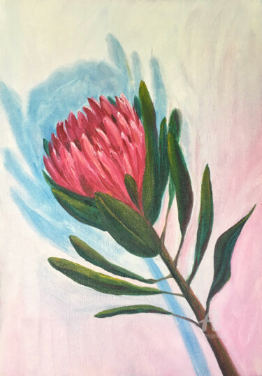 Painting titled "Protea -Flower pain…" by Violetta Golden, Original Artwork, Oil Mounted on Cardboard