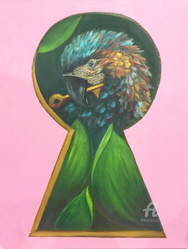 Painting titled "Key Master - tropic…" by Violetta Golden, Original Artwork, Oil Mounted on Wood Stretcher frame