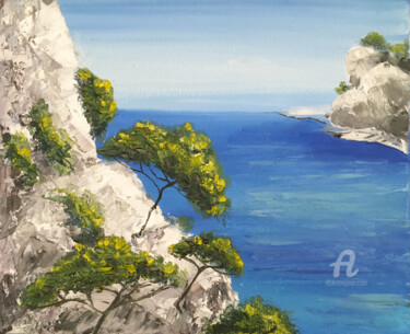 Painting titled "Seascape WHITE ROCK…" by Violetta Golden, Original Artwork, Oil Mounted on Wood Stretcher frame