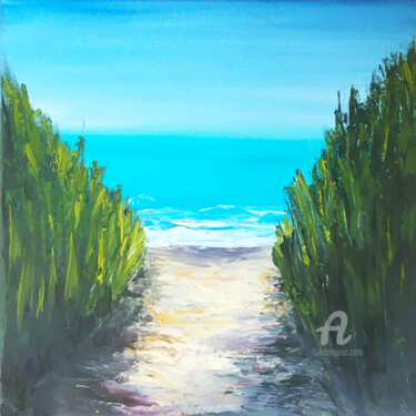 Painting titled "Seascape oil painti…" by Violetta Golden, Original Artwork, Oil Mounted on Wood Stretcher frame